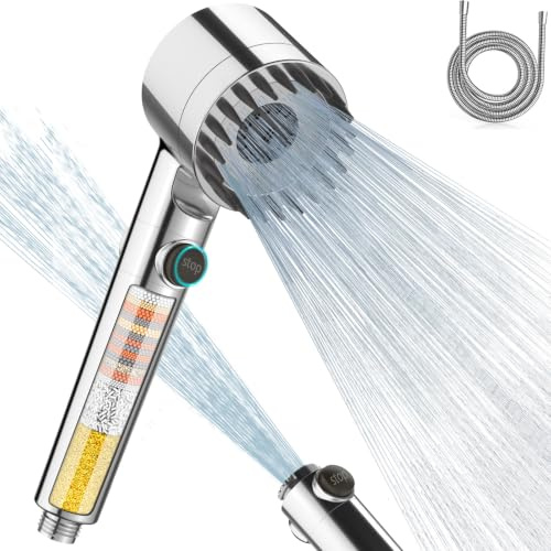 FEELSO Pommeau de Douche Filtrant 15 Couches, Tuyau 1.5 m, Anti-Calcaire