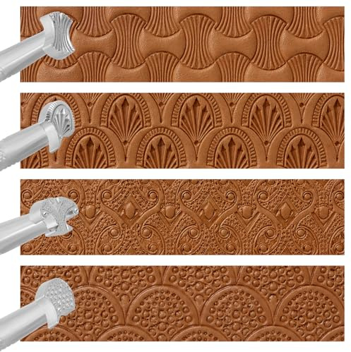 4pcs Professional Leather Stamps Set, Zinc Alloy Leather Stamping & Embossing Tools for DIY Craft Carving Leatherworking & Handmade Projects
