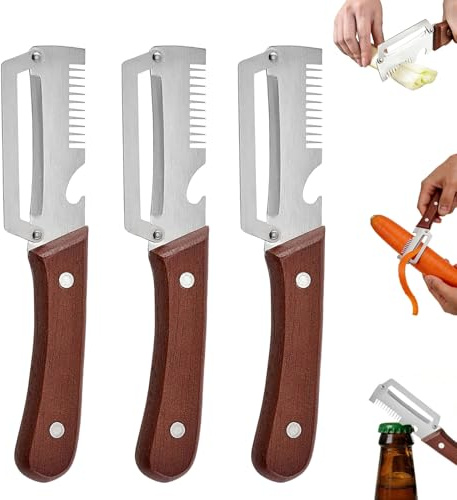 3 Piezas Peladores de verduras multifuncionales, Pelador Multifuncional 3 en 1 de Acero Inoxidable, Cuchillo Pelador De Frutas Y Verduras, Pelar Patatas, Zanahorias Abrir Botellas Vino Sin Esfuerzo