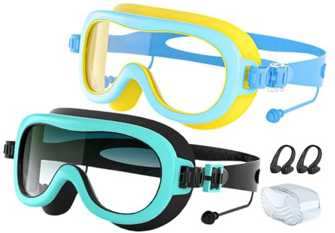 Occhialini Da Nuoto Per Bambini - Protezione UV, Ampia Visuale, A Prova Di Perdite | Occhialini Da Nuoto Per Ragazzi Con Clip Per Naso | Per Ragazzi E Ragazze Piscina All'aperto Spiaggia Mare Lago Fiu
