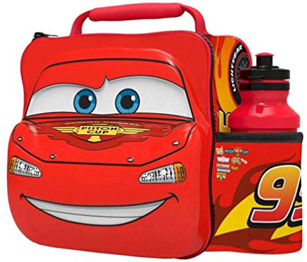 Boyz Toys Disney Pixar Cars 3D Thermal Lunch Bag for Kids at School with Sports Bottle - Insulated Snack Bag for Children with Drinks Bottle - Reusable Tote Cooler Lunch Box