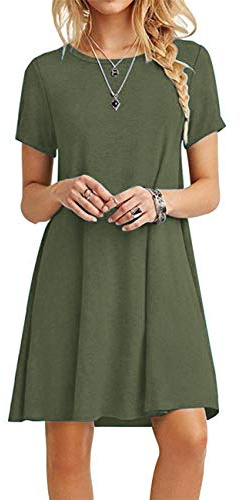 MOLERANI Summer Dresses for Women UK Casual T-Shirt Dress Short Sleeve Ladies Beach Dress (S, Army Green)