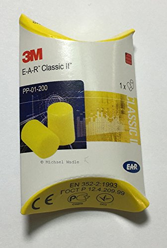 3M EAR Classic, tappi per orecchie, 25 paia confezionate singolarmente, colore giallo, SNR = 28 dB, per la protezione dell'udito (etichetta in lingua italiana non garantita)