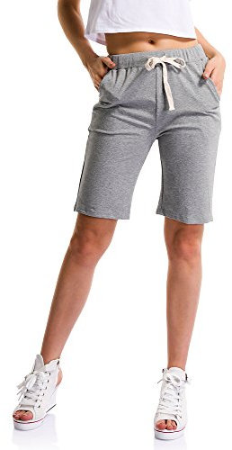 OCHENTA Women's Soft Knit Elastic Waist Jersey Shorts with Drawstring Grey UK 14-16 - Tag 3XL