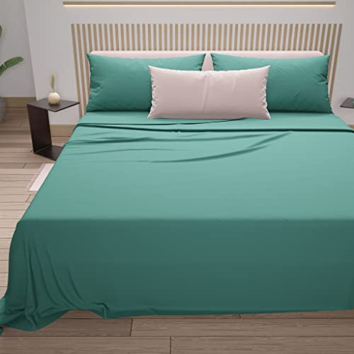 PETTI Artigiani Italiani - Set Lenzuola Cotone Matrimoniali 4 Pezzi, Completo Letto con Lenzuolo Sopra, Lenzuolo Sotto con Angoli Elasticizzati e 2 Federe Lenzuola Ottanio