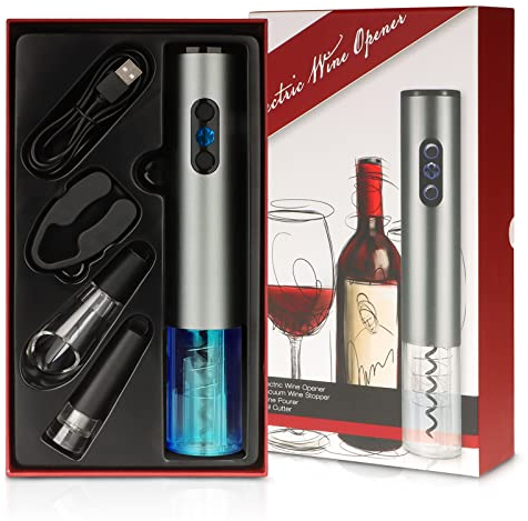 Tire Bouchon Électrique Rechargeable, Boite Cadeau avec Ouvre-Bouteille Automatique, Coupe-Capsule, Aérateur de Vin, Bouchon à Vin