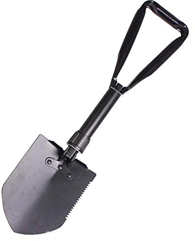 MEETOZ Military Portable Folding Camping Shovel and Pickax, Small Compact Pickaxe with Carrying Pouch, Military Entrenching Survival Multitool for Camping, Hiking, Backpacking, Store, Pouch Included