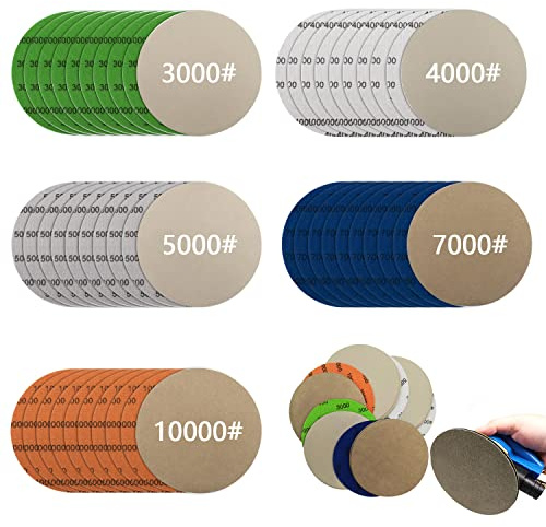 Sanding Disc Sandpaper, 50Pcs 5 Inch Hook & Loop Sandpaper, 3000 4000 5000 7000 10000 Grit,Round Silicon Carbide High Grit Wet Dry Sand Paper for Orbital Sander Auto, Wood or Metal Polishing