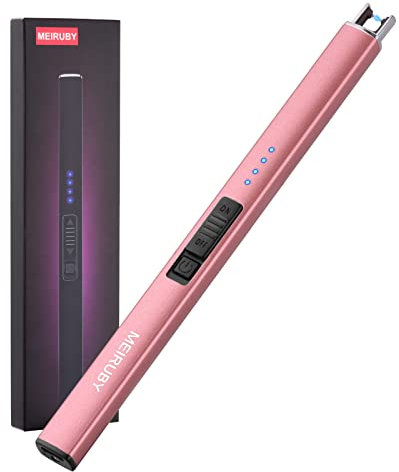 MEIRUBY Electric Lighter Rechargeable USB Long Lighter Arc Lighters for Candles Camping Family Use (Rose Gold)
