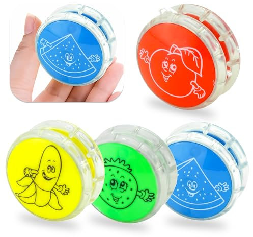 4-Pieces Plastic Light Up Responsive Yo-Yo, Auto Return Yoyo for Kids and Beginners Party Favors, to Play Entertaining String Tricks (Fruit Light Up Yoyos)
