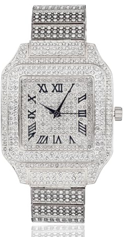 HALUKAKAH Montre pour Homme – Diamant Moissanite – Luxe Plaqué Or Véritable 18K/Or Blanc Platine, Cadran Carré 40MM à Chiffres Romains, Fabrication Massive, Bracelet 20,5cm – Livré avec Boîte Cadeau