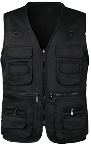 ZhuiKun Hommes Gilets de Pêche Multi-Poches Gilet avec Crochets Multifonctions Sans Manches Respirant Veste pour Camping Pêche Chasse Photographie