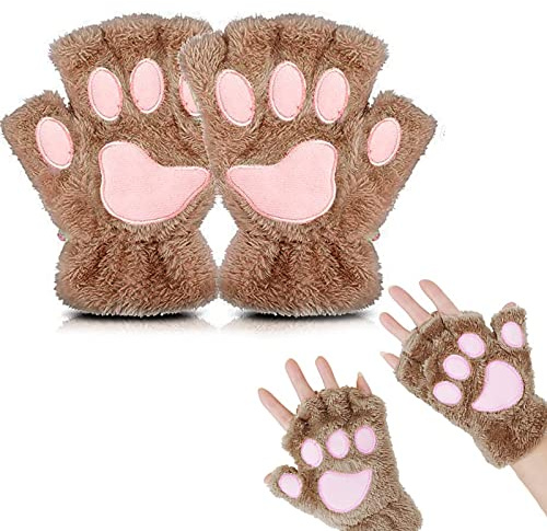 EQLEF Fingerlösa handskar, dam, katttassar, handskar, katttass, fina halvhandskar, varma vinterhandskar, klor, handskar, cosplay för kvinnor, lady och tonårsflickor