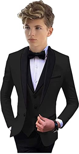 Abito formale con risvolto scialle per ragazzi 3 PC giacca gilet pantaloni ragazzi vestito da festa smoking da sposa vestito per bambini