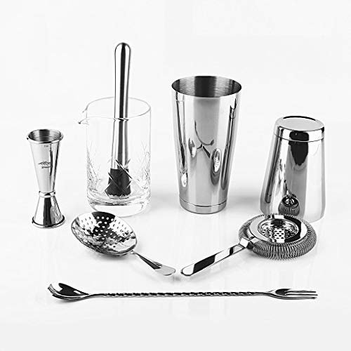 Samnuerly Bar-Werkzeug-Set, 8-teilig, Barkeeper-Kit, Shaker, Jigger, Sieb, Löffel, Stößel-Rührglas