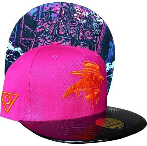 Capiche [99+ Designs] Chapeau Rose pour Hommes, Death Plague, Dracula, Steampunk, Casquette de Gamer, néon, médecin peste, chapelier Fou, néon Rose, Baseball avec Bord métallique Noir, Rave