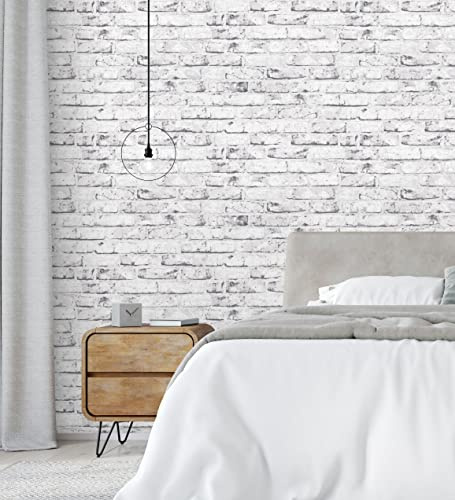 GAULAN 453171 Papier peint vinyle lessivable effet brique vintage en relief 3D blanc et gris pour mur salon cuisine bain salle à mange - Rouleaux de 10 m x 0,53 m