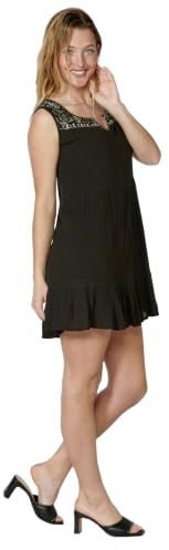 Koroshi Vestido Corto Mujer Fluido Tirantes Bordado Negro