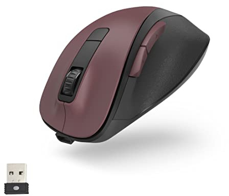 Hama ergonomische Maus (Funkmaus, 6 Tasten, 2,4GHz, BlueWave, 800/1200/1600dpi, optische Maus kabellos, wireless, Maus ergonomisch, Computermaus, für Laptop/PC, Akku, Rechtshänder) bordeaux rot