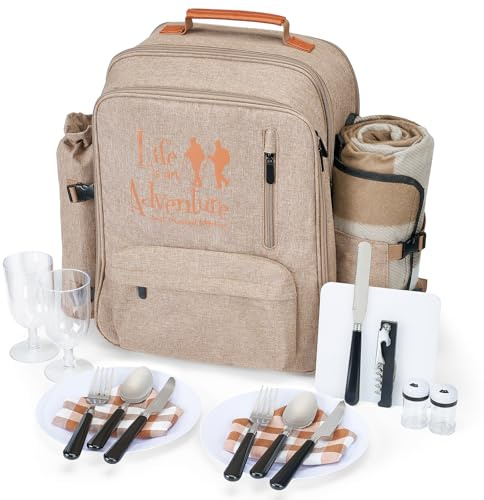 AW BRIDAL Picknickkorb für Paare, 15 l, isolierter Picknick-Rucksack für 2 Personen, braun, Jahrestag, Brautparty, Geschenk für Braut, Hochzeit, Verlobung, Geschenke für Paare,