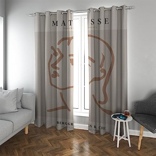 LEFEDA Matisse Verdunkelungsvorhänge für Wohnzimmerdekor braune abstrakte Linie Porträt Einer Frau wärmeisolierte Fenstervorhänge 2 Paneele 2xB140xH145cm