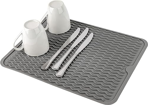 YQBFTC Tappetino Scolapiatti in Silicone, Antiscivolo e Resistente al Calore da Appoggio Lavello 40×30 cm(Grigio)