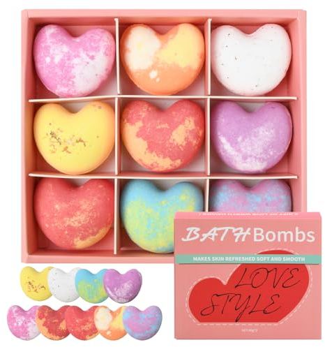 Granvoo 9 PCS LOVE Badebomben Geschenk Set, Badekugeln als Badezusatz, Schaumbad, Geschenkset Frauen, Freundin, Mama, Muttertagsgeschenk, Badekugel für Geburtstags Weihnachts Valentinstag (A)