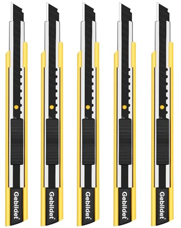 Gebildet 5pezzi Coltello Taglierino per mano Destra e Sinistra/Lame nere da 9mm / Coltello Blace a 60° / Coltello multiuso/Coltello grafico (Supporto giallo)