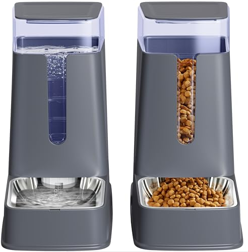 Set di 2 distributori automatici di cibo per gatti e acqua per gatti, in acciaio inox, distributore automatico di cibo per cani e dispenser di acqua per cani, 3,8 l