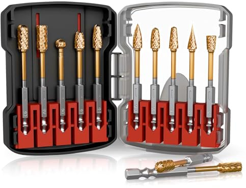 CATITO 10 Pcs 1/4 Carbide Burr Set, 1/4 Quick-Change Shank, Die Grinder Bits for Metal, Wood, Stone, Compatible with Most Rotary Tools