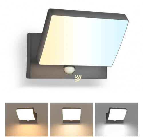 GeyouLux LED Außenlampe mit Bewegungsmelder, 24W 3000LM, 3CCT, Anthrazit