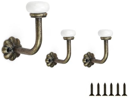 HJIAMA Wandhaken Vintage 3-Stück, Keramik Kleiderhaken Wandmontage mit Schrauben, Garderobenhaken Keramikkopf, Zinklegierung Garderobenhaken Vintage zum Aufhängen Kleidung Hüten Schlüsseln