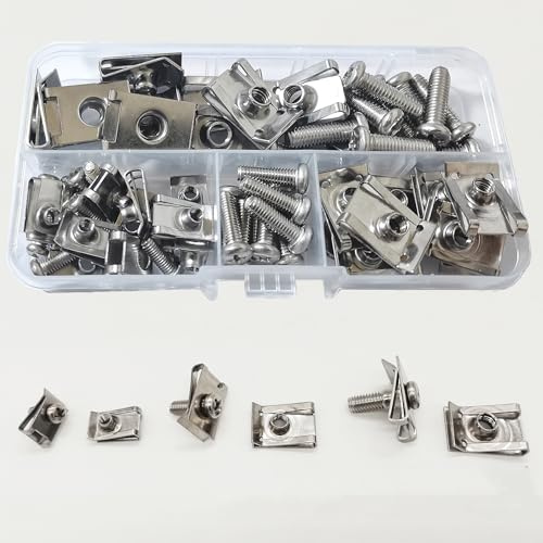 WeqeYent Lot de 60 (30 jeux) filetés à clip - Écrous en tôle de type U - M4 M5 M6 - Assortiment d'écrous en tôle - Écrous plats pour voiture - Fixation universelle