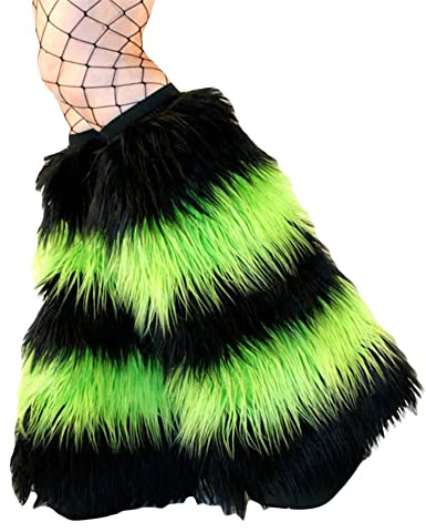 Fiacafyo Women's Knitted Leg Warmers Knee High 80s 90s Goth Leg Warmer Girls Kawaii Japanese Preppy Style Ribbed Y2K Leg Sleeves (B-black green, One Size)