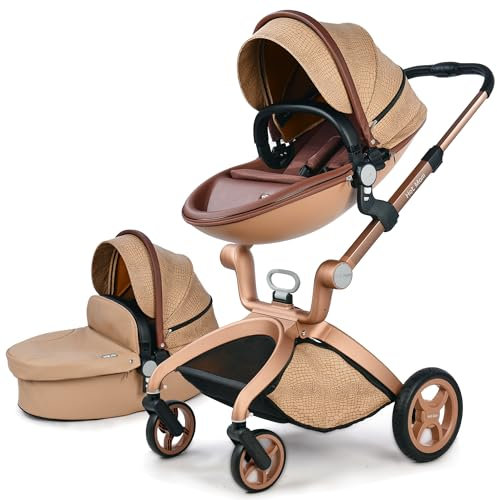 Hot Mom Kinderwagen Klassik Kombikinderwagen 3in1/2in1 set, Alu-Rahmen/Voll-Gummireifen Modell F22, 2025 Style (CROCO)