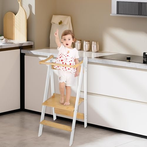 Montessori Beobachtungsturm für Kinder, Lernturm ab 1 Jahr, sicher und höhenverstellbar, elegant und robust, Montessori Beobachtungsturm B, 88 x 45 x 45 cm, Cari Weiß)