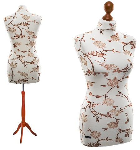 LUCCESI - Manichino sartoriale da donna, taglia S, M, M/L, L, L-XL, busto in crema con fiori (marrone) e base in tonalità Calvados (M (36-38))