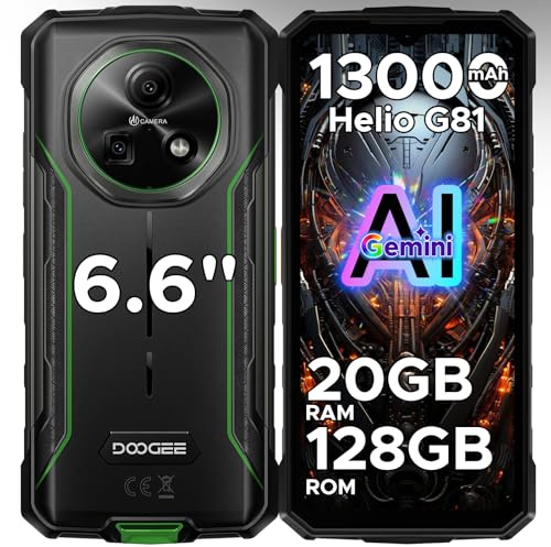 DOOGEE Fire 5 Pro Rugged Smartphone, 20GB+128GB 13000mAh Android 15 Telefono Indistruttibile, Mediatek Helio G81 Octa-core, 6.6 90Hz Display, 13MP+8MP, NFC/Triple Card Slot/Face ID/GPS/IP68/IP69K