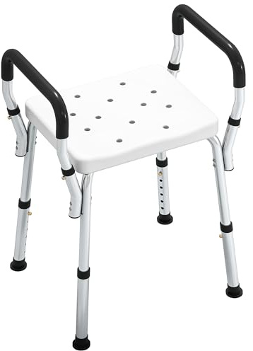 HOMCOM Portable Shower Stool, Non-Slip Shower Chair with Adjustable Height, Rust-Free Aluminium Bath Chair for Elderly, Disabled, White