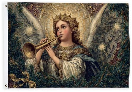 Bandiere di angelo per esterni, bandiere natalizie vintage a tromba di Natale reale oro con corda banner resistente allo sbiadimento decorazione per esterni per portico anteriore giardino balcone casa