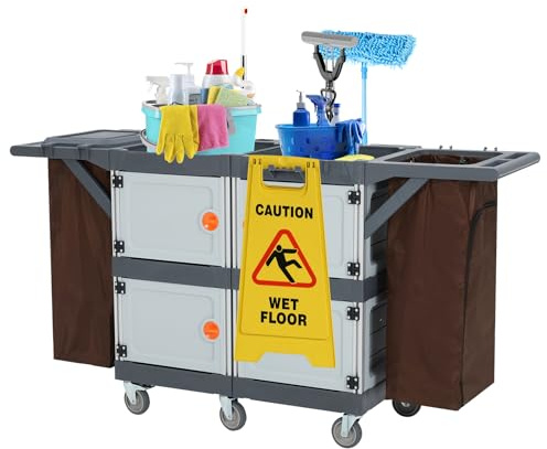 Carro de Limpieza, Carrito de 6 Ruedas con Funda y Bolsa de Tejido Polar, Capacidad de Carga hasta 136 kg. Dimensiones 95 cm (P) x 49 cm (L) x 22 cm (H) (Cuatro)