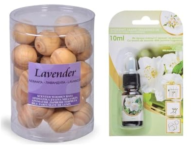 30 x Cederboll i trä 23 mm lavendeldoftande låda återanvändbar + 10 ml olja jasmin
