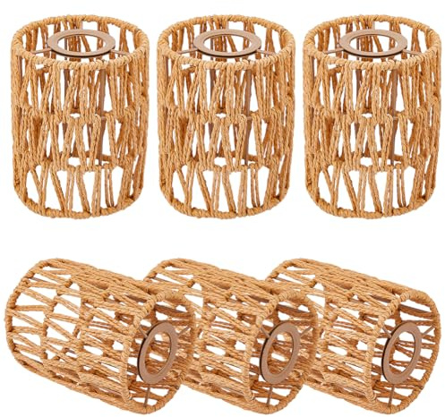DICOSMETIC Set di 6 paralumi in rattan boho con mini lampadari di copertura in carta rattan, piccolo cilindro, facile da montare per tavolo e da soffitto