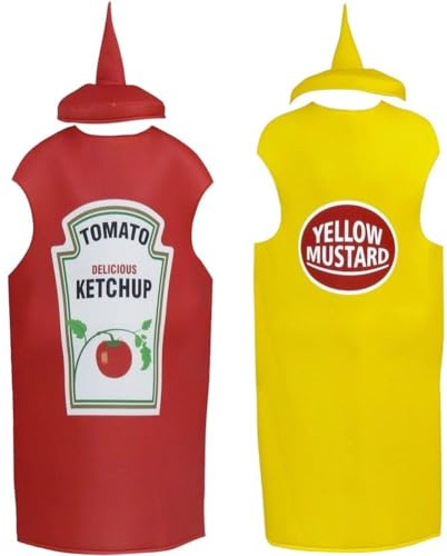 Ymxygz Ensemble De 2 Costumes De Couple Ketchup/Moutarde pour Halloween, Accessoires De Déguisement pour Adultes Cosplay.