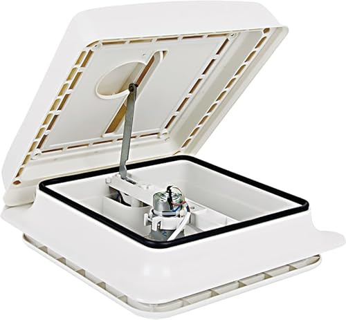 Ostarkdom Lucarne de toit pour camping-car 12 V avec ventilateur et moteur, 43R couvercle blanc 280 x 280 mm, ventilation compacte pour salle de bain, douche, camping-car, caravane et camping-car