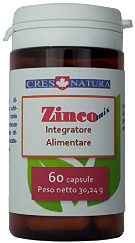 ZINCO-mix 60 capsule. Integratore di Zinco (10mg, 100% VNR), Manganese (1mg, 50% VNR) e Rame (0,9mg, 90% VNR). Per visione, capelli, pelle, unghie, sistema immunitario. Prodotto in Italia