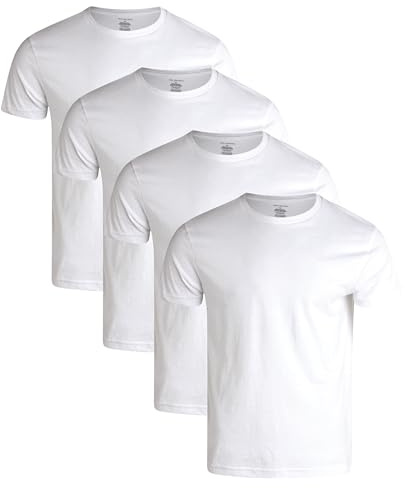 Van Heusen Mens Undershirts - 4 Pack Soft Cotton Blend Short Sleeve Crewneck and V Neck Tshirts Basic Undershirts Pack, Size X-Large, White - Crew Neck
