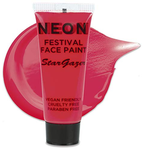 Stargazer Neon UV-Reactive Festival Face and Body Paint, Sweat Proof Vibrant Colour, Red