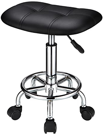 HMTOT Rollhocker quadratisch mit Rollen höhenverstellbar Drehhocker schwarz