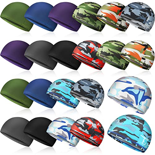 Meanplan 22 Pcs Cooling Skull Cap Men Cycling Cap Helmet Camo Liner Sweat Wicking Lightweight Running Hat for Men Women, Classic Style